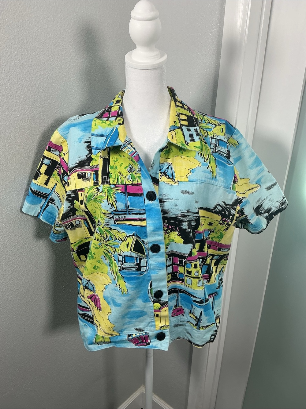 VTG Copa Cabana Canvas Tropical Short Sleeve Jacket Size M